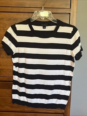 Banana Republic Navy & White Striped Knit Tee